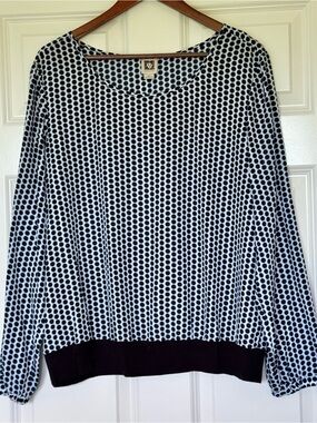 Anne Klein Blue and Black Dot Print Blouse